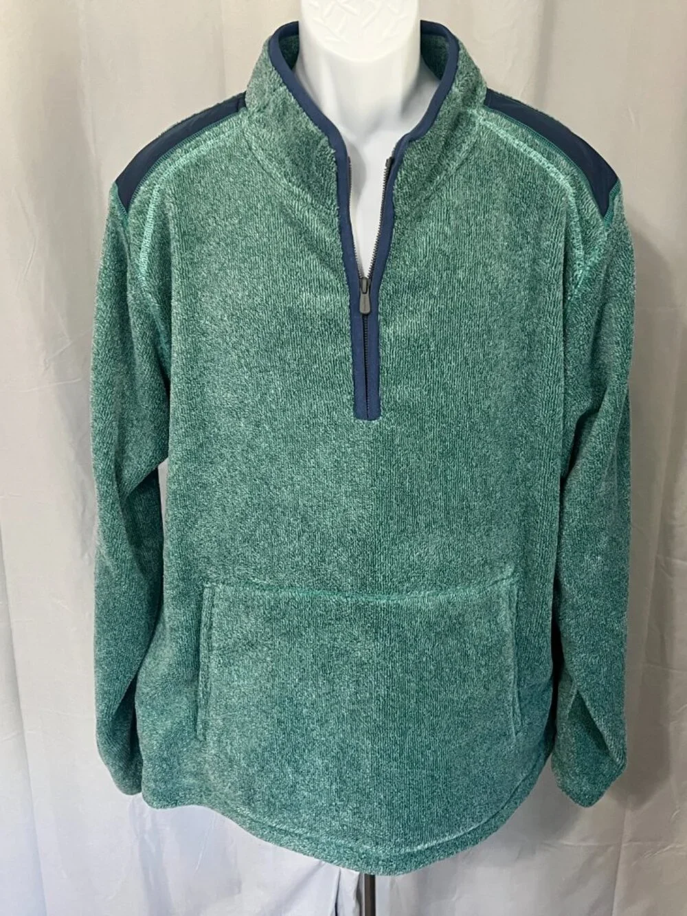 🌴 Tommy Bahama Men’s Blue Green Deep Pile Fleece 1/4 Zip Jacket XL 🔥